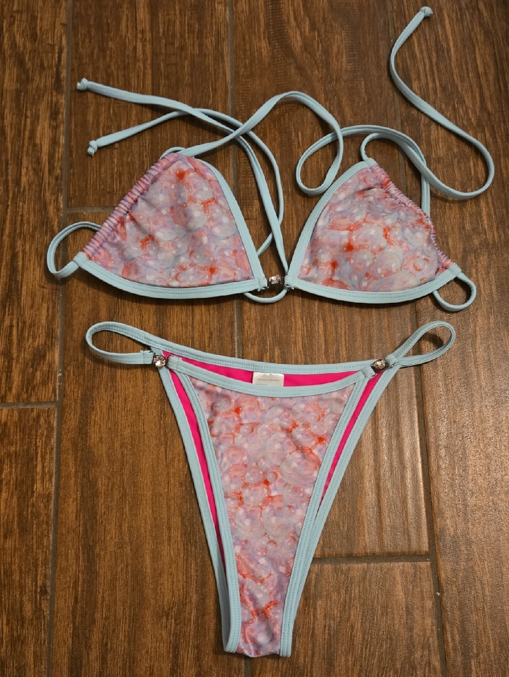 Strawberry Milk Mob Pastel Blue & Pink Marble Triangle Bikini